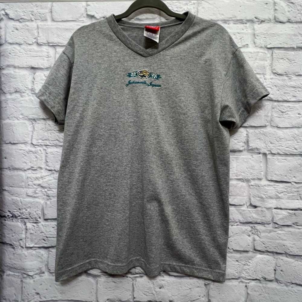 VTG NFL For Her Jacksonville Jaguars Women's V-Neck T-Shirt Gray Size L Gameday